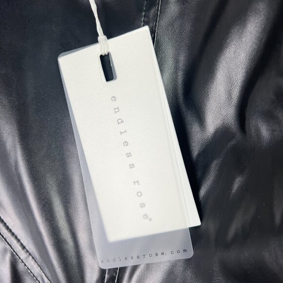 NWT Endless Rose PU Puff Sleeve Mini Dress Faux Leather Black Size XS NEW - Picture 7 of 14